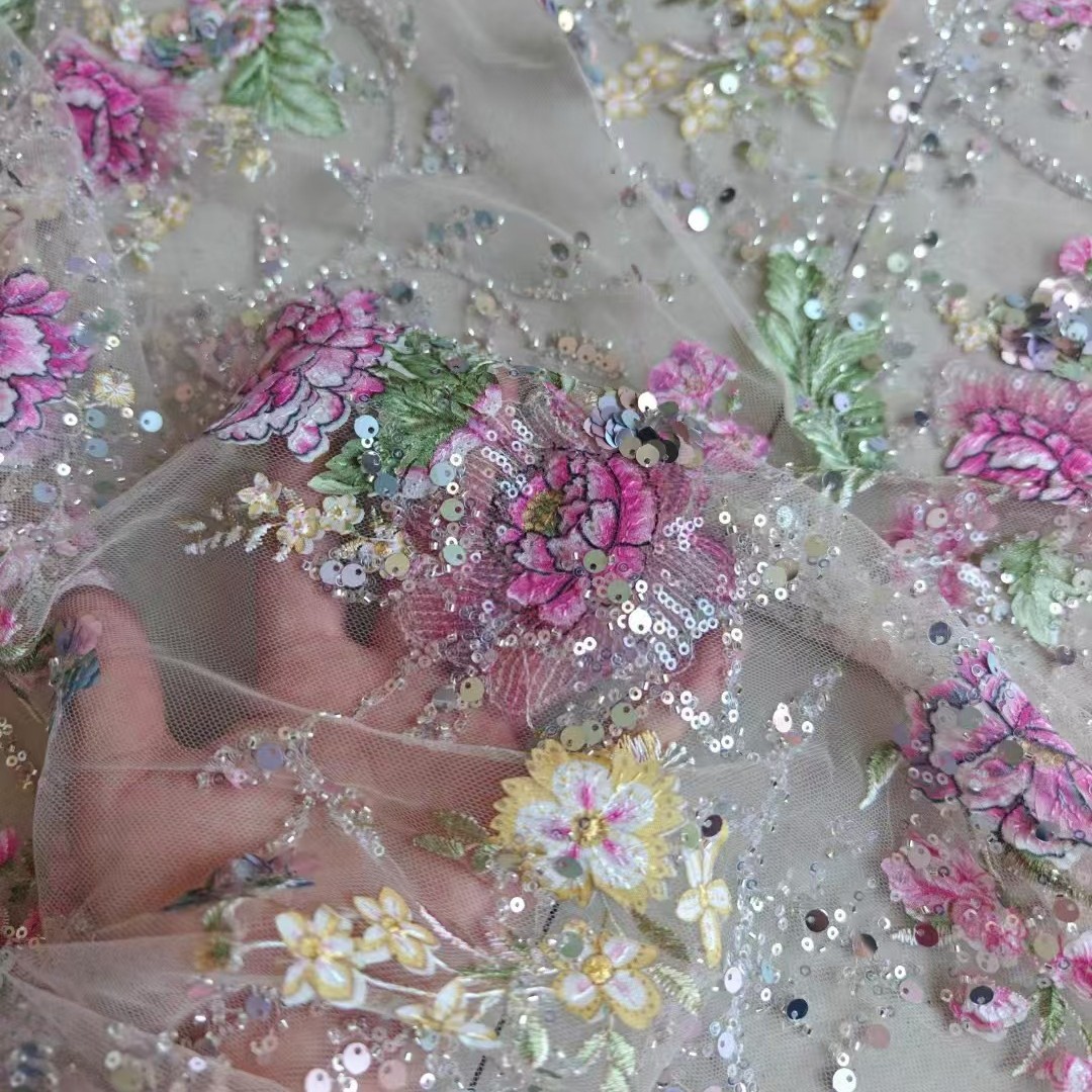 Sewing Embroidery Fabric - 1M 120Cm Wide Luxury Beaded Lace