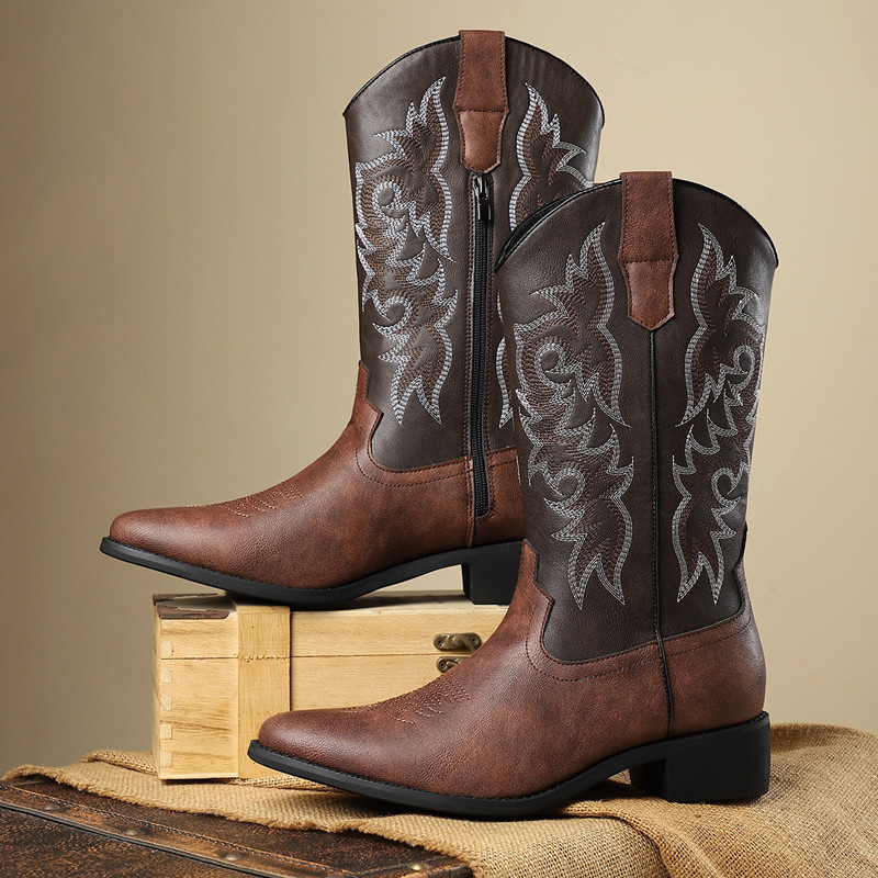 Sewing Embroidery Fabric - NEW Men High Boots Embroidery Retro