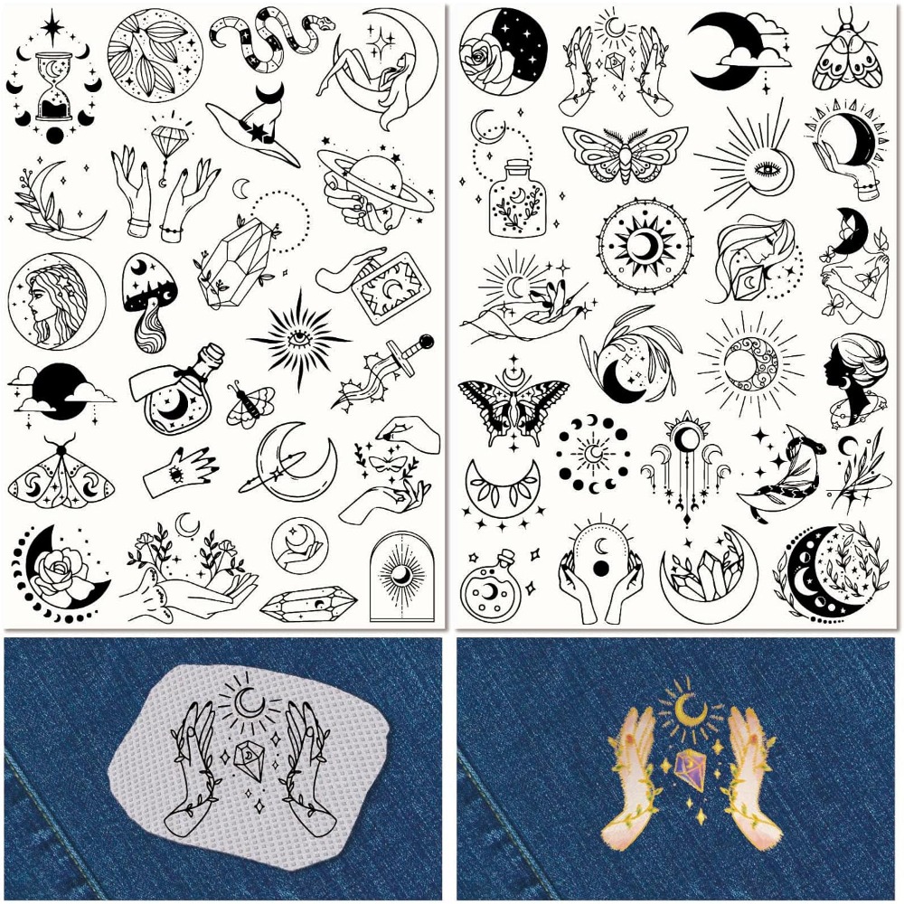 Sewing Embroidery Fabric - 51Pcs Boho Moon Sun Water Soluble